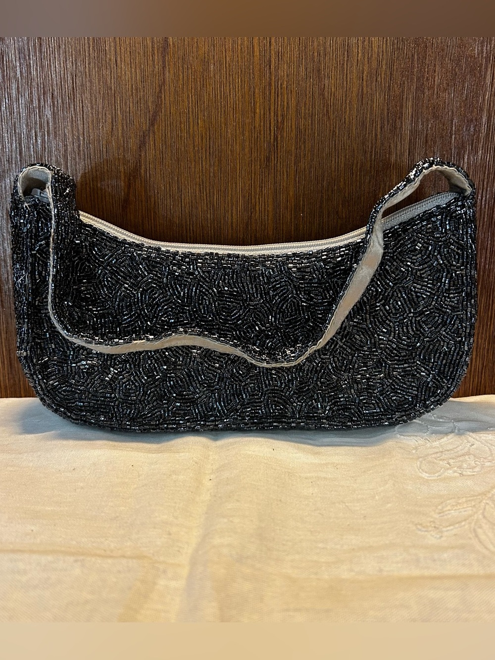 Valerie Stevens Vintage Black Beaded Shoulder Mini Bag